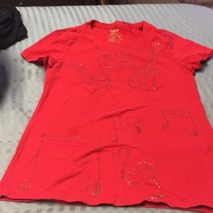 Red shirt with silver print